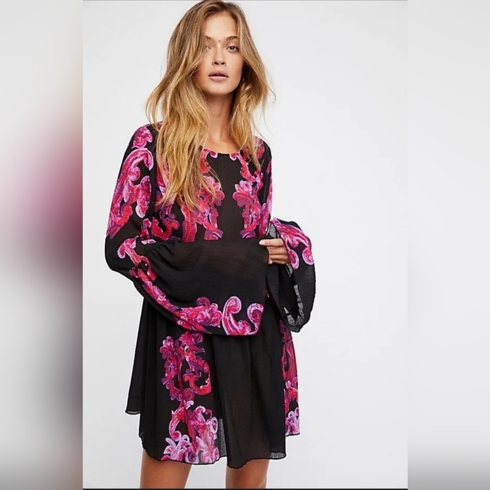 Free People Black and Pink Floral Dress Size S